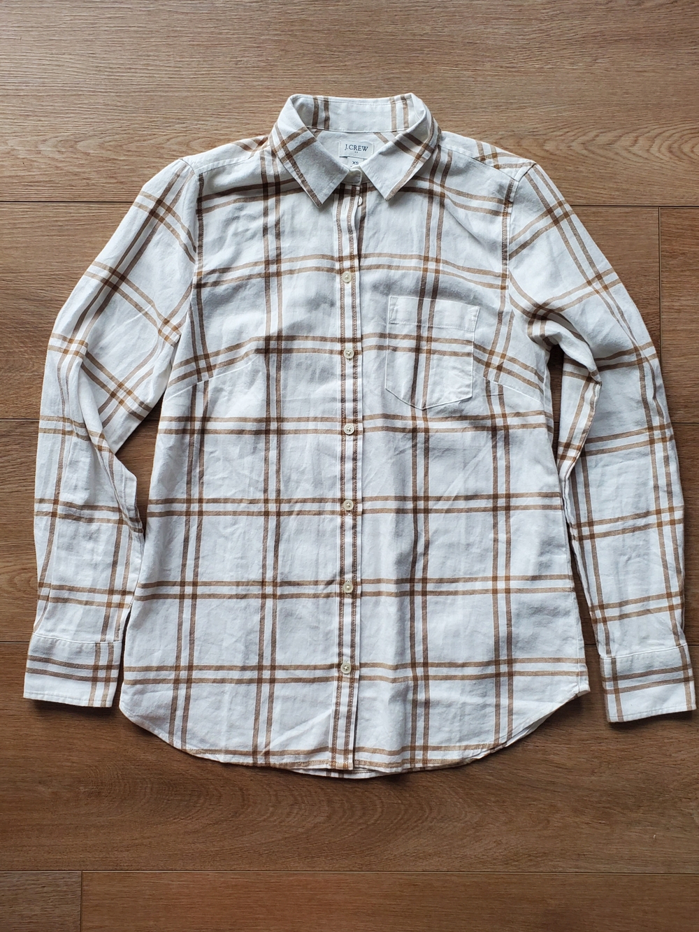 J. Crew Women's White and Brown Plaid Button-Down Shirt, XS